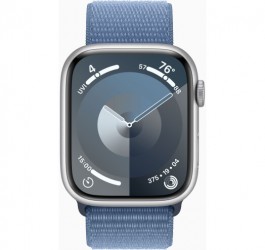 Apple Watch Series 9 GPS, 45mm Silver Aluminium Case with Winter Blue Sport Loop